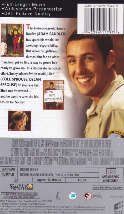 Big Daddy UMD Movie PlayStation Portable PSP featuring the comedy film starring Adam Sandler on Universal Media Disc portable movie playback compatible with Sony PSP systems official UMD Video release collectible entertainment media appeal back cover art