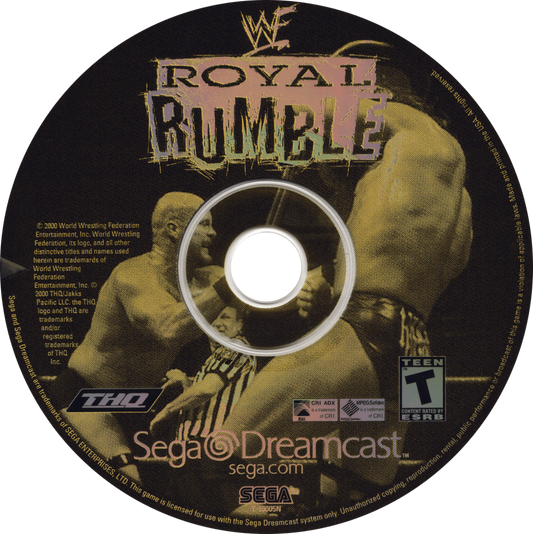 WWF Royal Rumble Sega Dreamcast DC professional wrestling video game featuring WWF superstars intense wrestling matches tag team action powerful moves signature attacks championship-style competition and classic Sega Dreamcast gameplay collectible retro gaming appeal disc