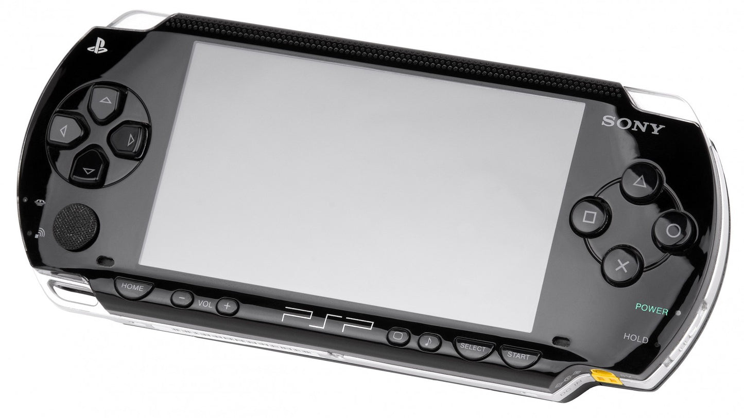 PSP 1000 handheld console featuring classic portable design with widescreen display for retro gaming