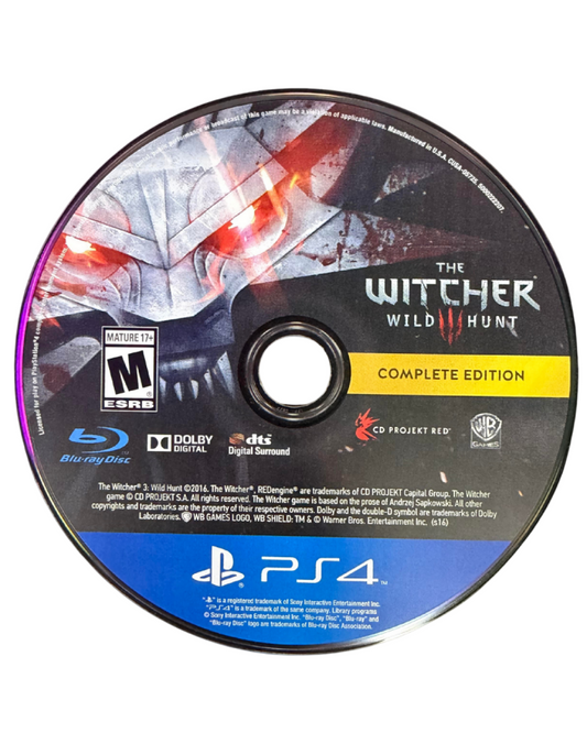 The Witcher 3 Wild Hunt Complete Edition for PlayStation 4 open world action RPG featuring Geralt of Rivia expansive fantasy storytelling all DLC content monster hunting and acclaimed CD Projekt Red role playing experience disc