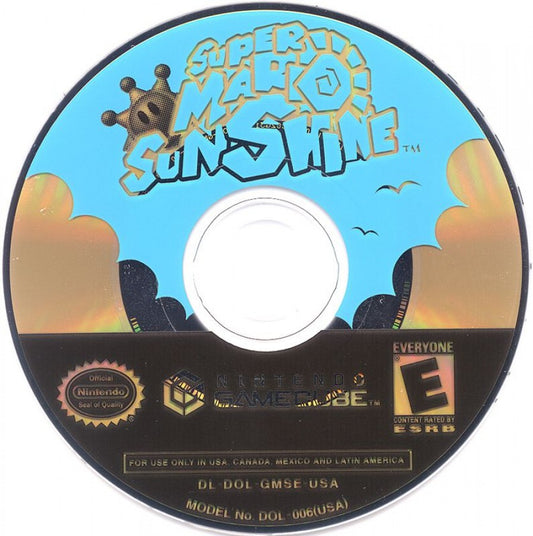 Super Mario Sunshine disc for Nintendo GameCube (GC) 3D platforming adventure video game