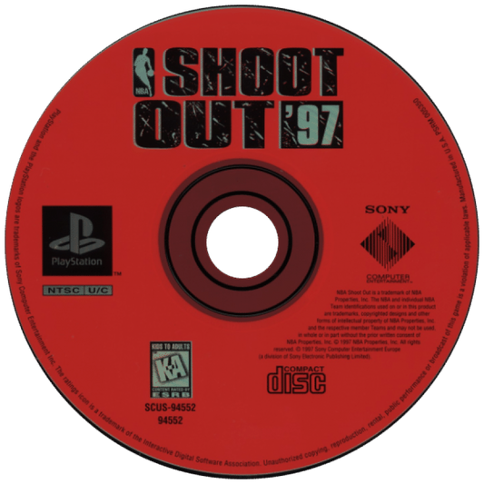 NBA ShootOut 97 disc for PlayStation 1 (PS1) retro basketball video game