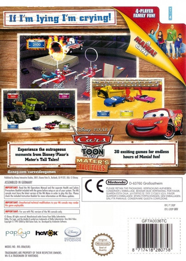 Cars 2 back cover art for Nintendo Wii (Wii) video game
