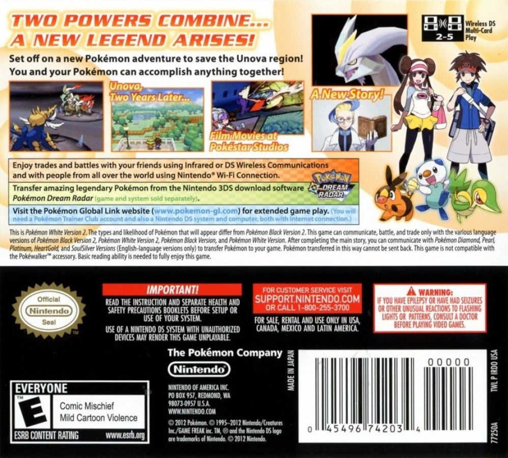 Pokémon: White Version 2 back of case for Nintendo DS (DS) Pokémon RPG adventure video game