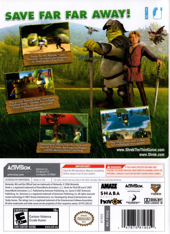Shrek the Third – Nintendo Wii (Wii) action-adventure platformer family video game back of case