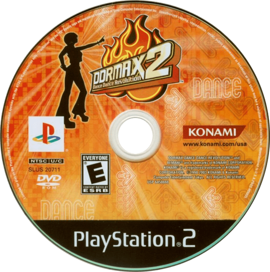 DDRMAX2 Dance Dance Revolution for PlayStation 2 rhythm music game featuring dance pad gameplay multiple songs multiplayer mode and choreographed dance routines disc