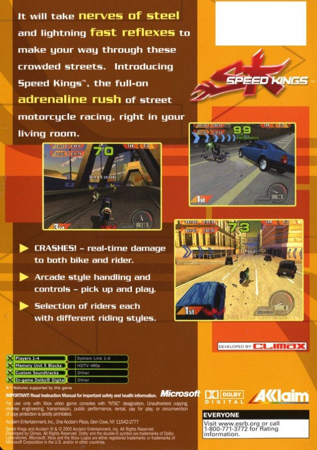Speed Kings back cover art for Xbox (XBOX) video game
