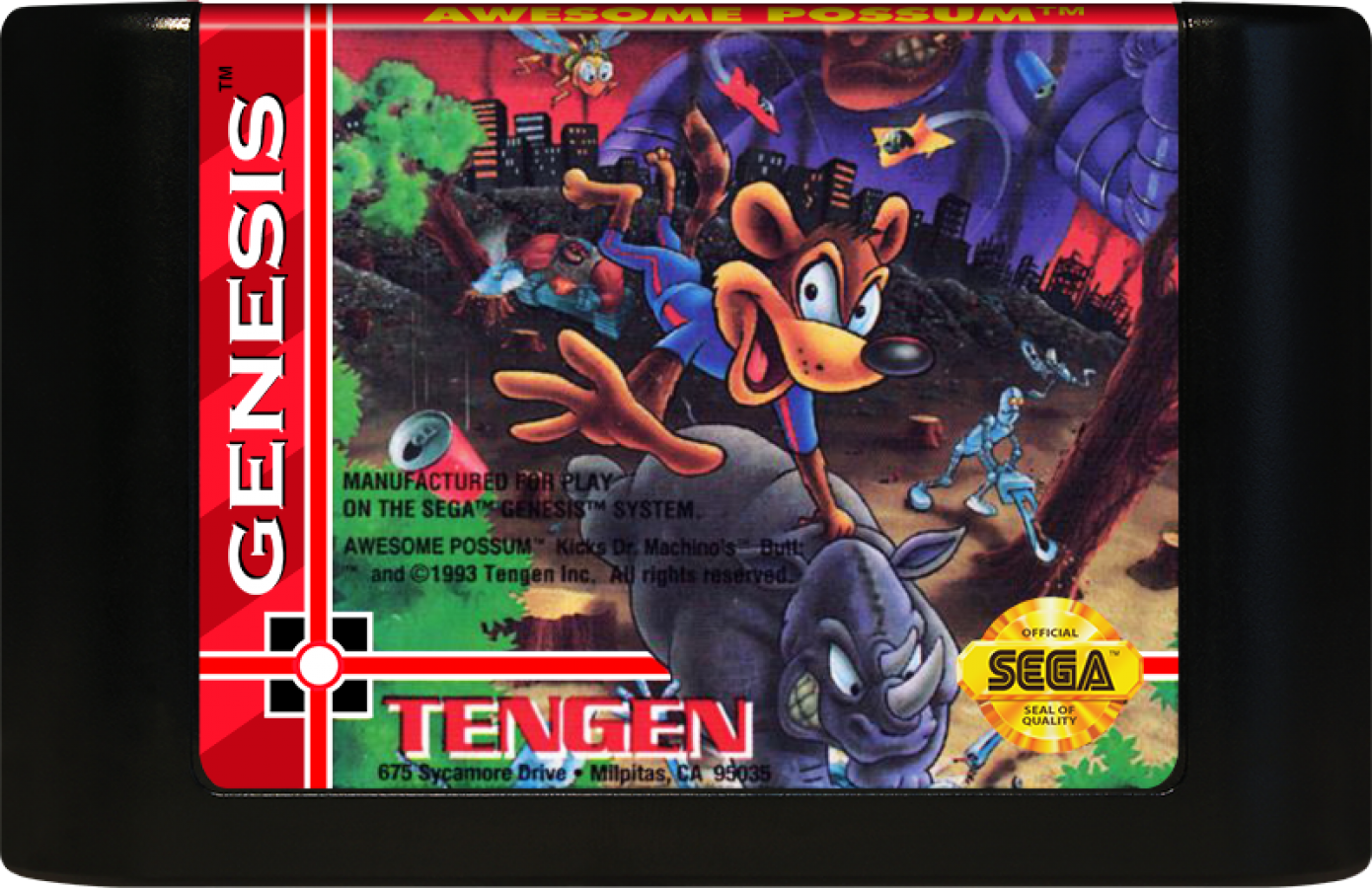Awesome Possum... Kicks Dr. Machino's Butt cartridge for Sega Genesis (GEN) video game