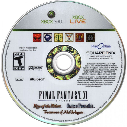 Final Fantasy XI disc for Xbox 360 (X360) massively multiplayer online role-playing video game