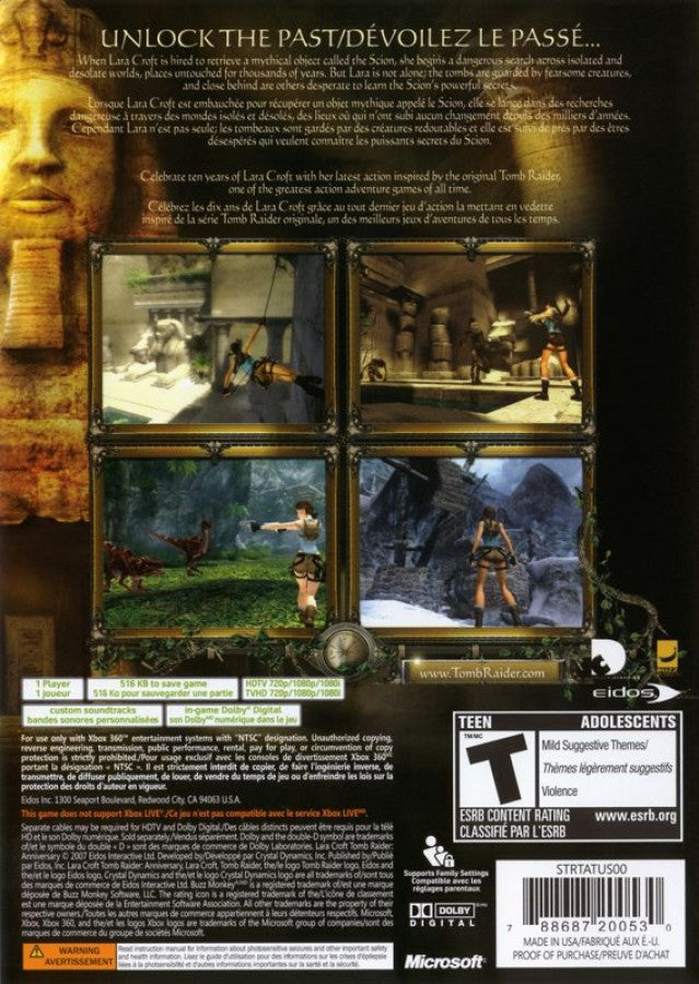 Tomb Raider: Anniversary back of case for Xbox 360 (X360) action-adventure video game
