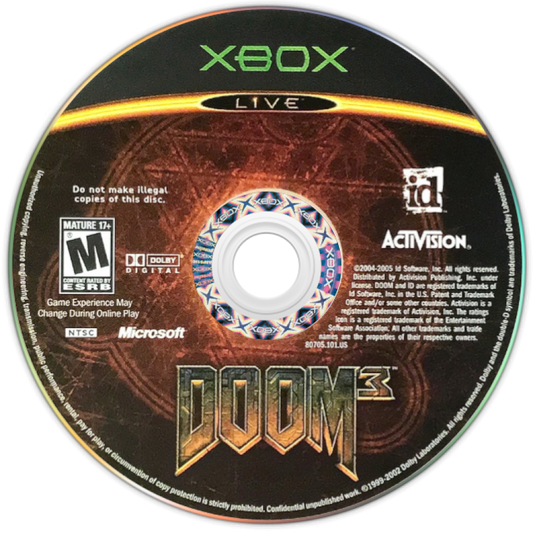 Doom 3 disc cover art for Xbox (XBOX) video game