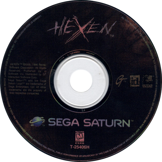 Hexen Sega Saturn first person shooter fantasy dark magic dungeon crawler FPS Heretic series Raven Software medieval horror spells weapons exploration puzzle elements retro Saturn game Sega Saturn software video game title disc