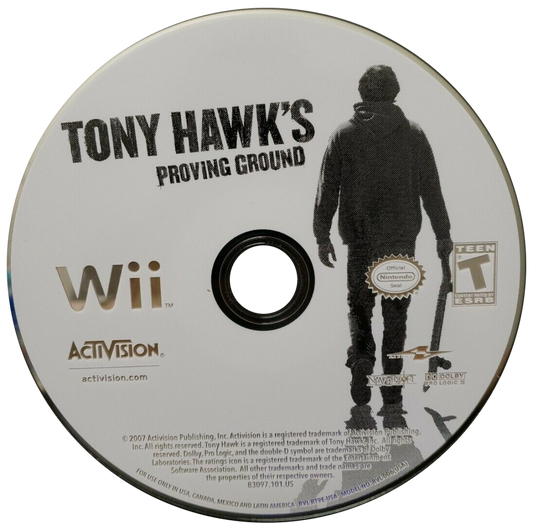 Tony Hawk’s Proving Ground disc art for Nintendo Wii (Wii) featuring customizable skaters, motion‑controlled tricks, and career progression across diverse skate parks.