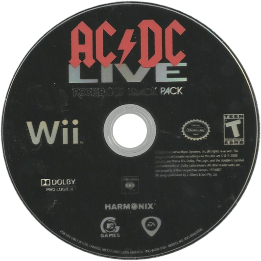 ACDC Live Rock Band Track Pack Nintendo Wii Wii for retro video game enthusiasts featuring rhythm music gameplay classic rock performance tracks band simulation mechanics instrument based input modes energetic concert style presentation and collectible gaming appeal disc