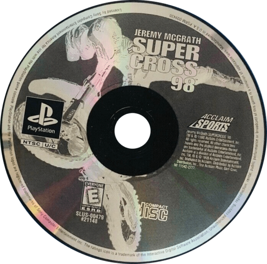 Jeremy McGrath Supercross 98 Greatest Hits PlayStation PS1 for motocross racing video game fans featuring off road motorcycle racing realistic supercross tracks high speed competition championship modes trick riding authentic motocross action multiplayer gameplay collectible gaming appeal game disc
