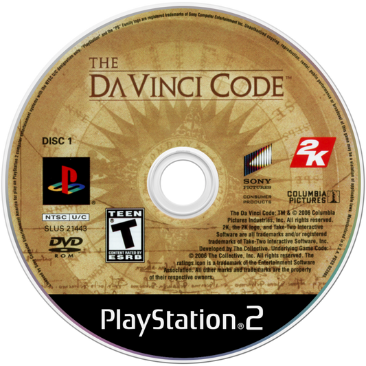 The Da Vinci Code – PlayStation 2 (PS2) video game disc, action-adventure puzzle.