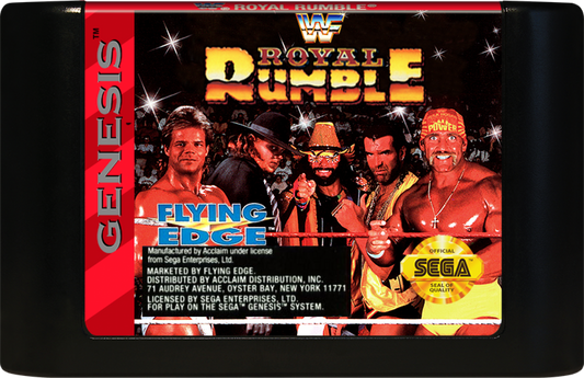 WWF Royal Rumble retro Sega Genesis video game featuring wrestling combat gameplay, WWE superstar battles, multiplayer match action and classic Genesis entertainment - cartridge