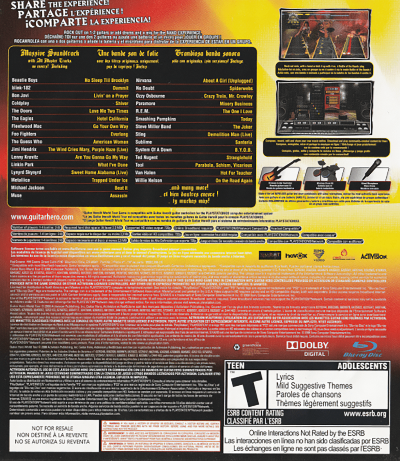 Guitar Hero World Tour back cover art for PlayStation 3 PS3 video game