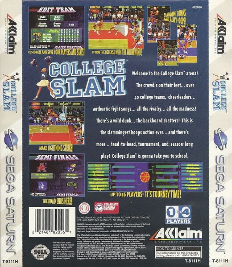 College Slam back cover art for Sega Saturn (SS) video game