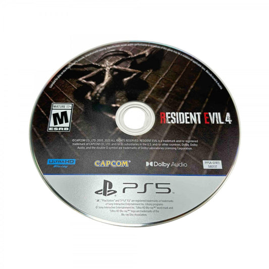 Resident Evil 4 game disc cover for Playstation 5 video game.
