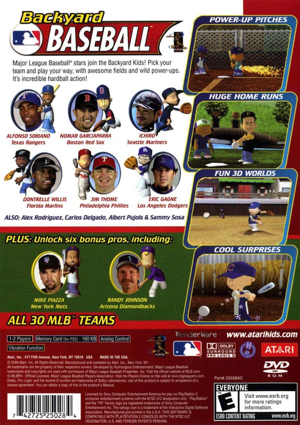 Backyard Baseball game for the PlayStation 2 featuring arcade style baseball gameplay with kid friendly characters real MLB players and fun backyard fields with accessible controls and multiplayer modes back cover