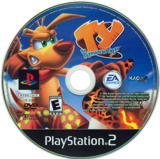 Ty the Tasmanian Tiger – PlayStation 2 (PS2) disc for the video game, 3D platformer genre