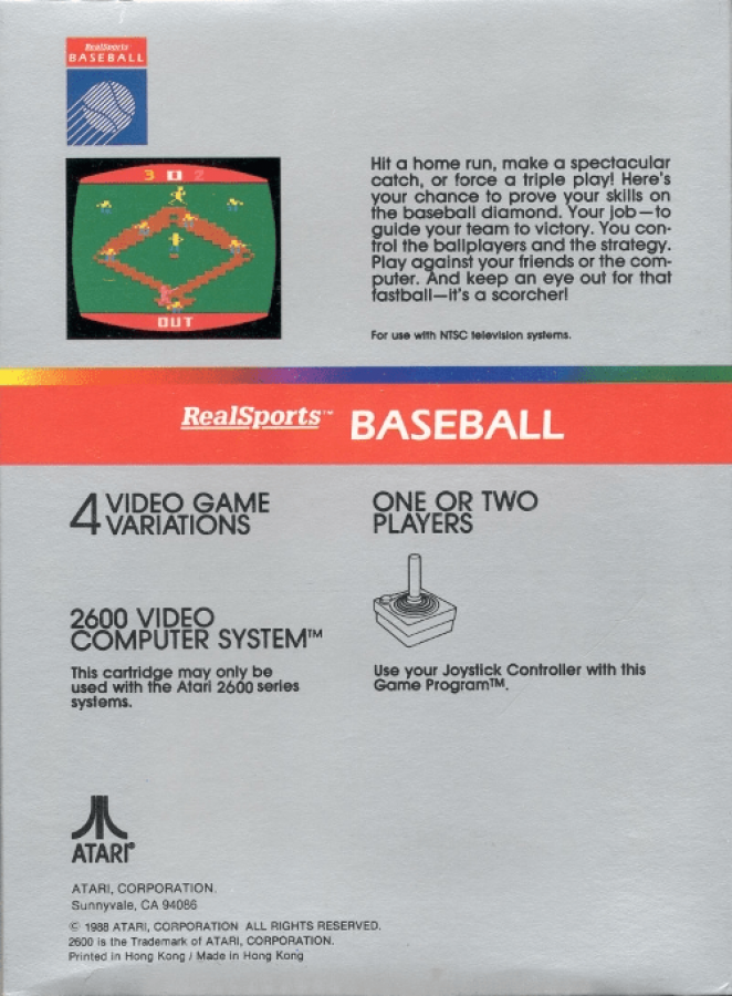 RealSports Baseball back cover art for Atari 2600 video game