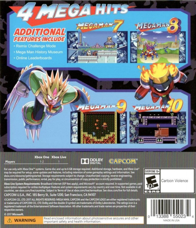 Mega Man Legacy Collection 2 back of case for Xbox One (XONE) action-platformer video game