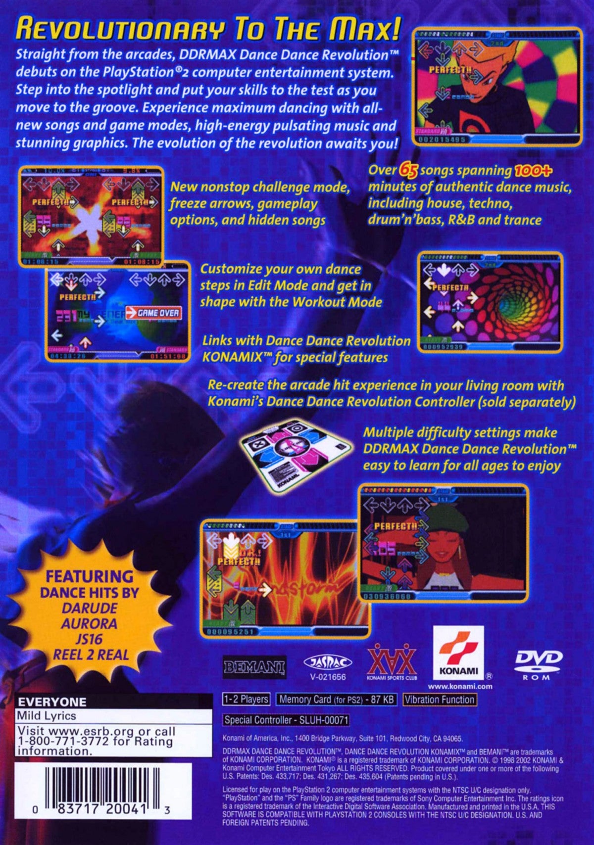 DDRMAX: Dance Dance Revolution for PlayStation 2 with rhythm-based dance gameplay and popular music tracks back cover art
