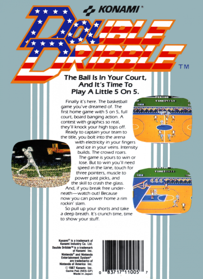 Double Dribble back of box for Nintendo Entertainment System (NES) retro video game