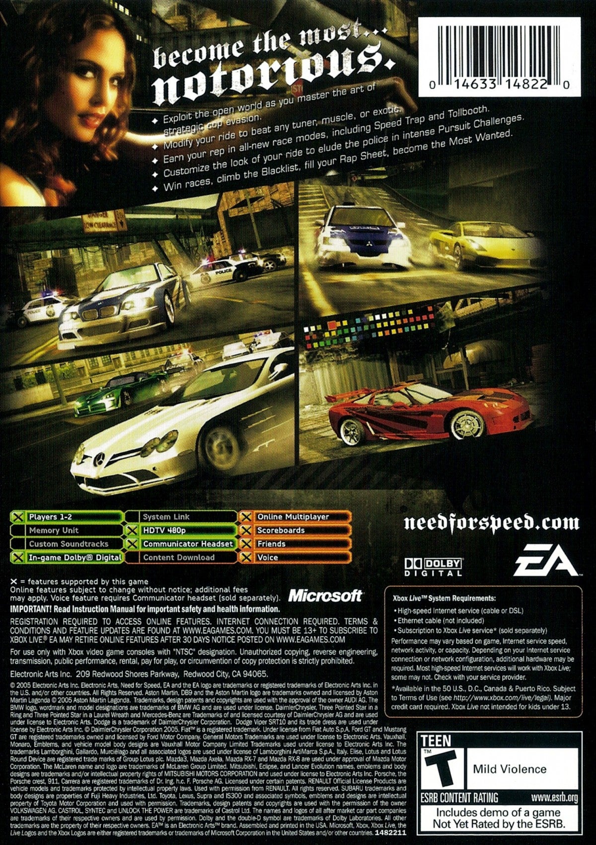 Need for Speed: Most Wanted for Xbox (XBOX) at Gamers INC, featuring high-stakes street racing and intense police pursuits as you climb the Blacklist to become the most notorious racer in Rockport City gameplay screenshot