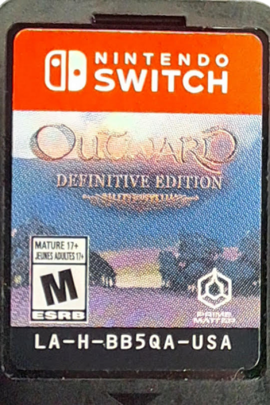 Outward Definitive Edition Nintendo Switch inspired design featuring open world fantasy role playing adventure aesthetic survival mechanics cooperative exploration dangerous wilderness travel magic and melee combat immersive quests deep character progression presentation cartridge