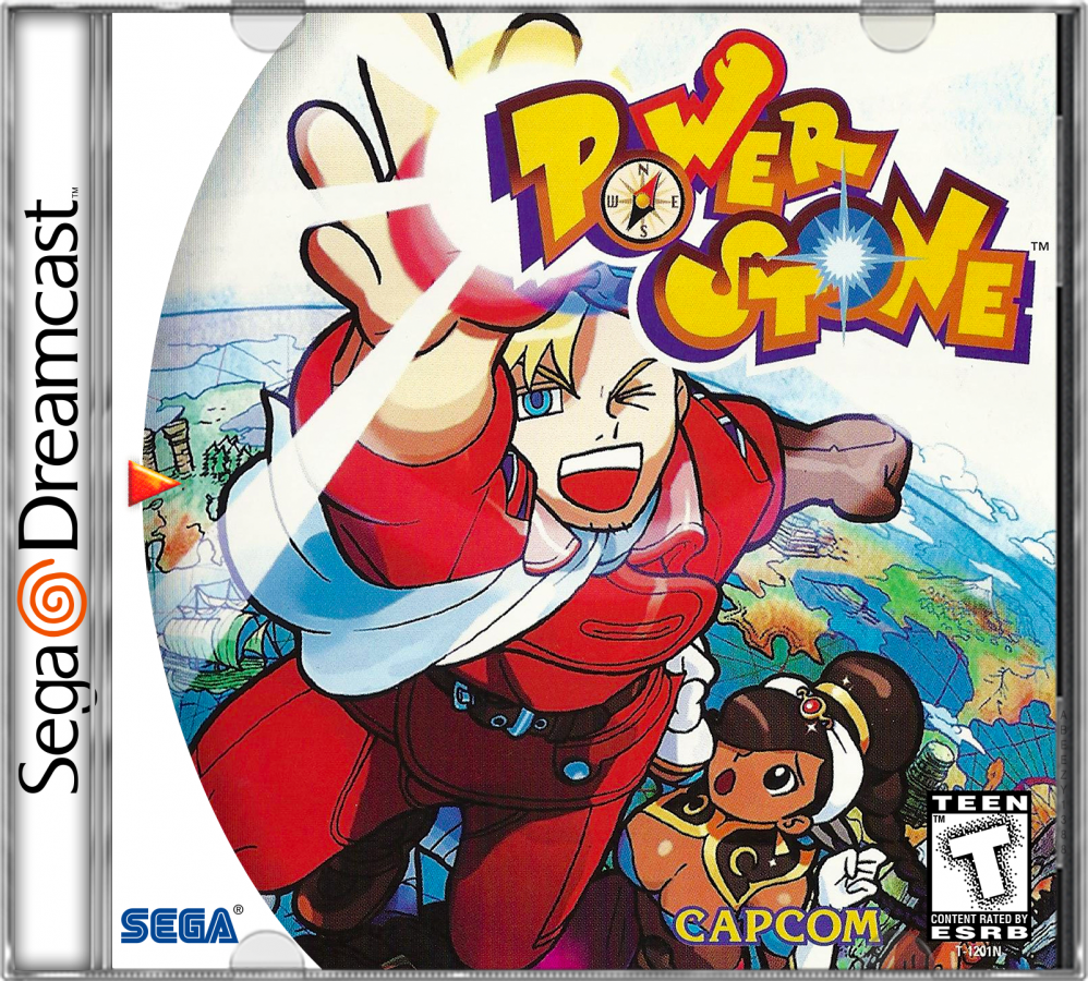 Power Stone Dreamcast featuring 3D fighting gameplay with vibrant characters and interactive arena environments cover art
