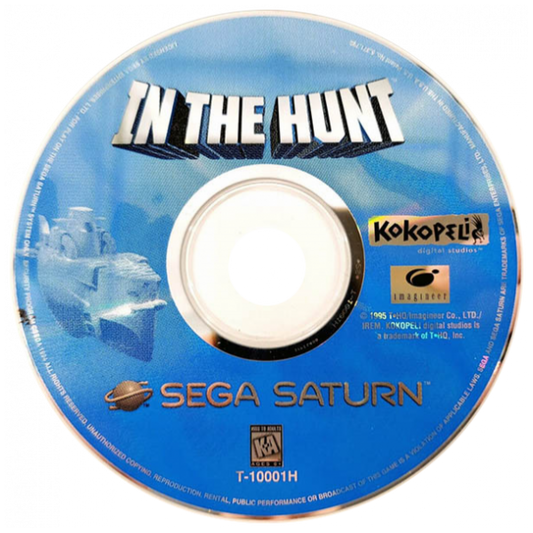 In The Hunt arcade Sega Saturn side scrolling submarine shooter underwater combat military sci fi action giant mechanical enemies explosive torpedoes Irem arcade port retro gaming Sega Saturn software video game title disc