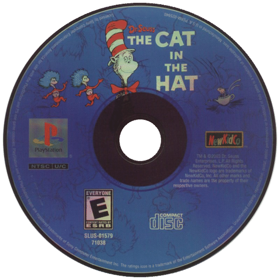 The Cat in the Hat disc for PlayStation 1 (PS1) family platformer video game