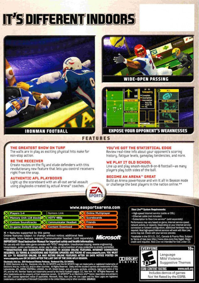 Arena Football back cover art for Xbox (XBOX) video game