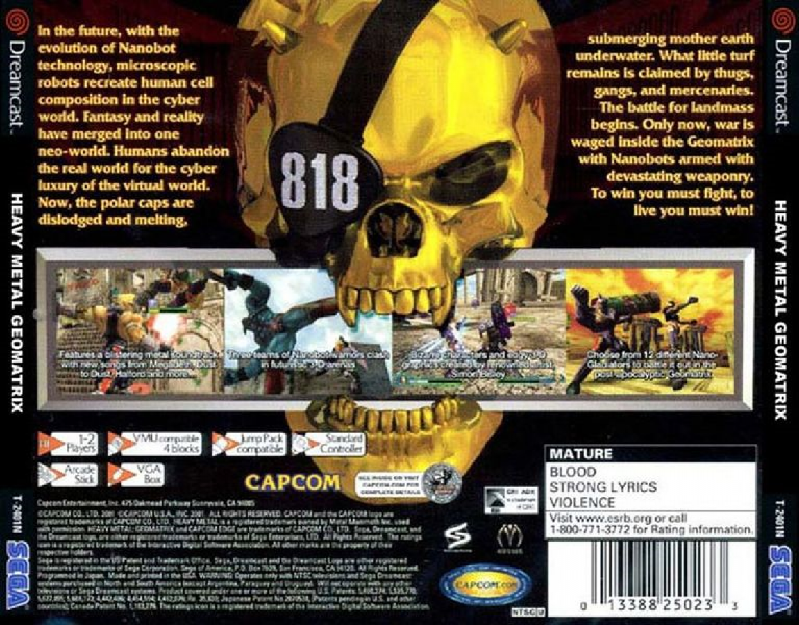Heavy Metal Geomatrix back cover art for Sega Dreamcast (DC) video game