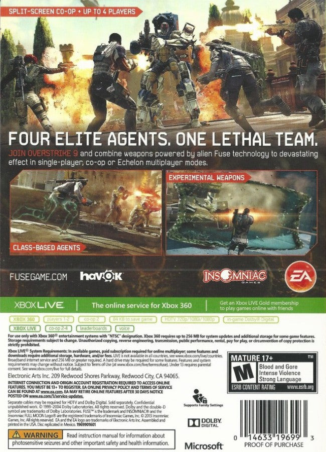 Fuse back of case for Xbox 360 (X360) cooperative third-person shooter video game
