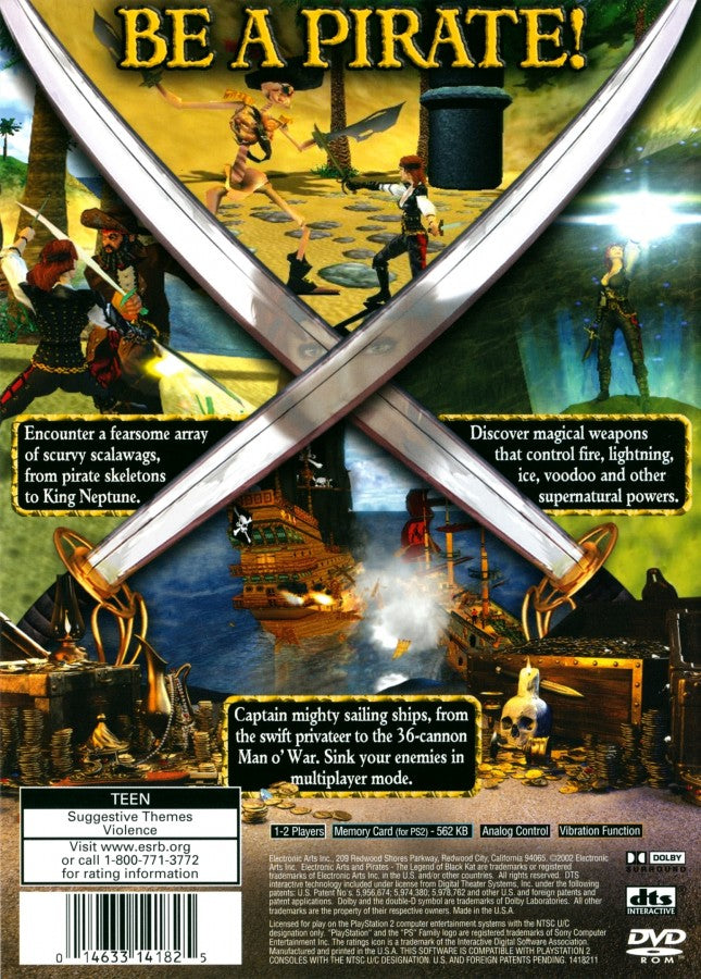 Pirates Legend of Black Kat PlayStation 2 PS2 retro video game action adventure back of case (2002)
