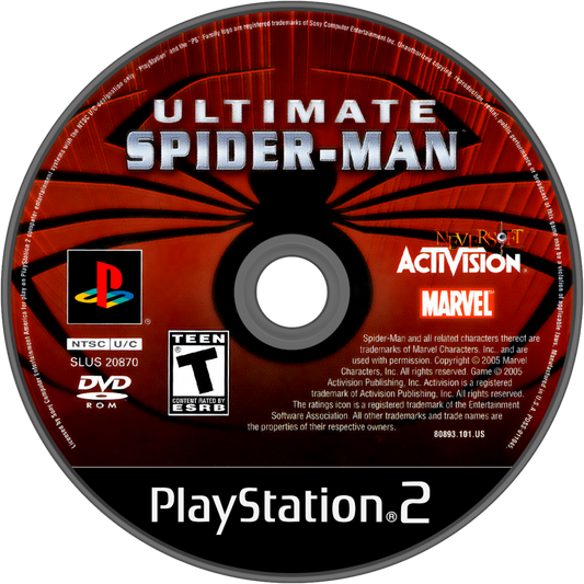 Ultimate Spider-Man PlayStation 2 PS2 for action adventure video game fans featuring open world superhero gameplay web swinging exploration intense combat missions Marvel characters Venom storyline comic book inspired visuals city traversal special abilities and cinematic storytelling collectible gaming appeal disc