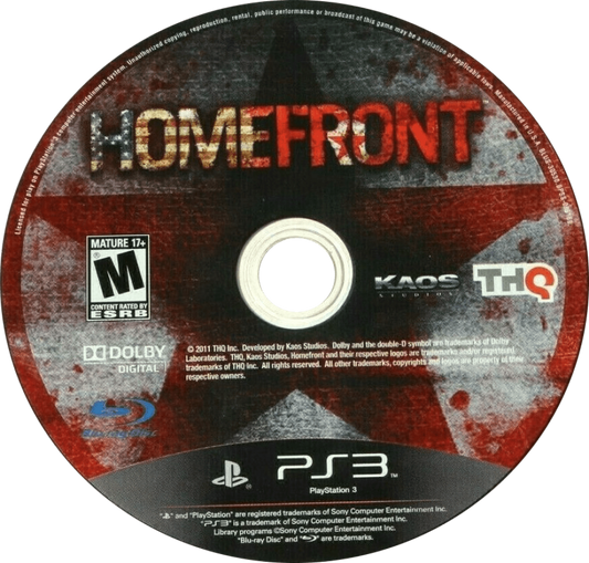 Homefront disc for PlayStation 3 PS3 video game