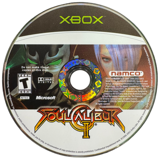 SoulCalibur II Microsoft Xbox Original Xbox video game featuring 3D fighting gameplay weapon based combat iconic warriors special attacks character battles arcade mode story mode and competitive multiplayer retro video game collection collectible gaming appeal disc