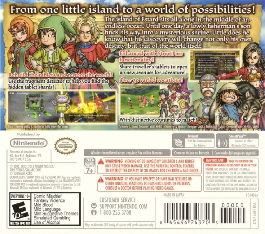 Dragon Quest VII: Fragments of the Forgotten Past back of case for Nintendo 3DS (3DS) role-playing video game