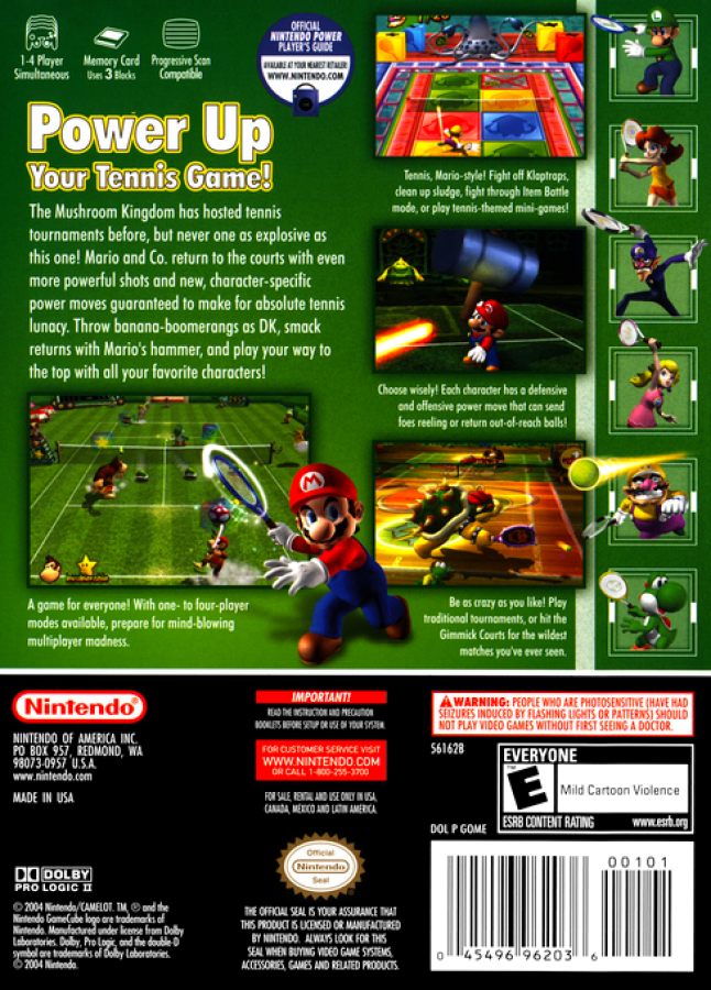 Mario Power Tennis back of case for GameCube (GC) sports tennis video game