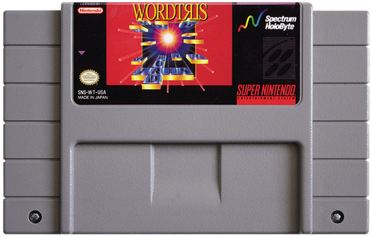 Wordtris for Super Nintendo Entertainment System with word-forming puzzle gameplay theme cartridge