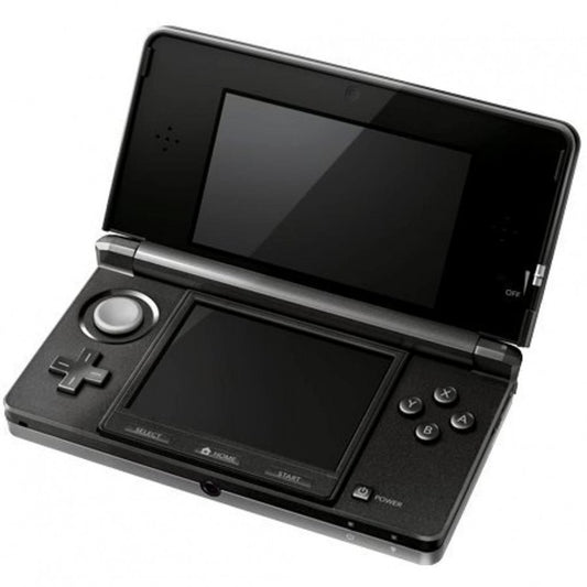 Nintendo 3DS Cosmo Black inspired design featuring sleek handheld gaming console aesthetic glossy black finish dual screen portable gameplay glasses free 3D technology iconic Nintendo hardware immersive gaming experience presentation open angle