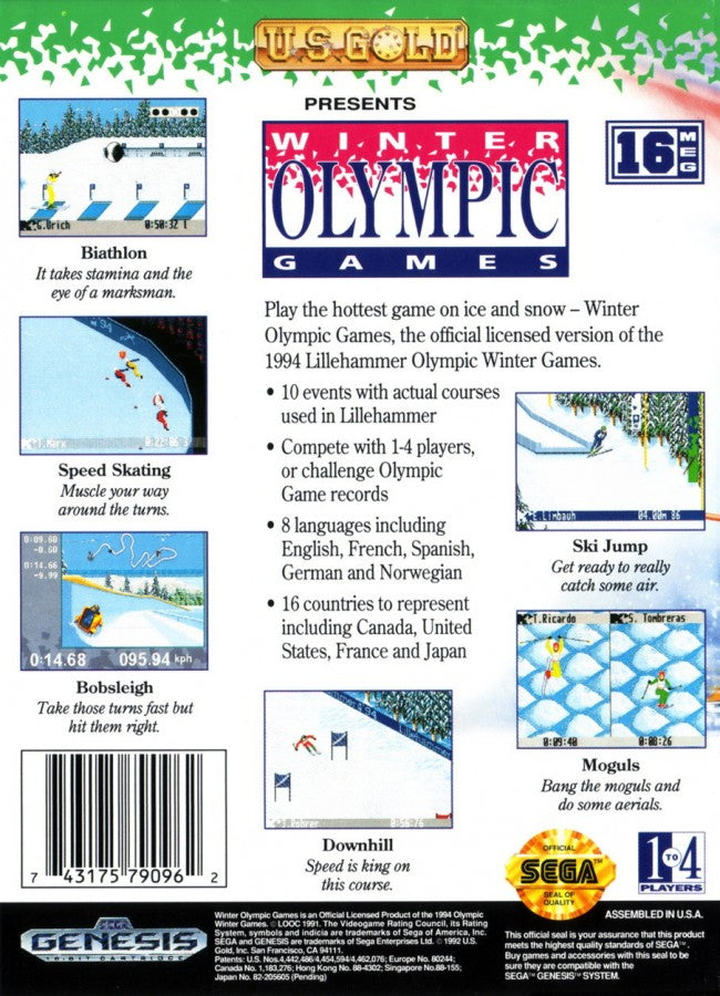 Winter Olympic Games Lillehammer 94 back cover art for Sega Genesis (GEN) video game