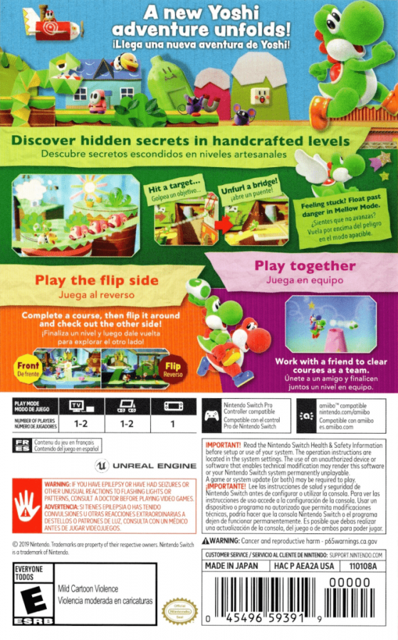 Yoshi's Crafted World back cover art for Nintendo Switch (NS) video game