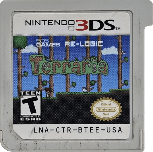 Terraria Nintendo 3DS for video game enthusiasts featuring sandbox adventure gameplay crafting resource gathering exploration building survival action procedurally generated worlds boss battles and collectible gaming appeal cartridge