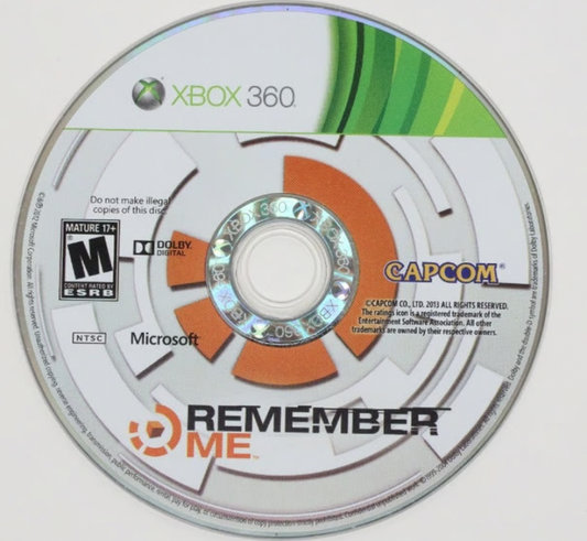 Remember Me disc for Xbox 360 (X360) sci-fi action-adventure video game